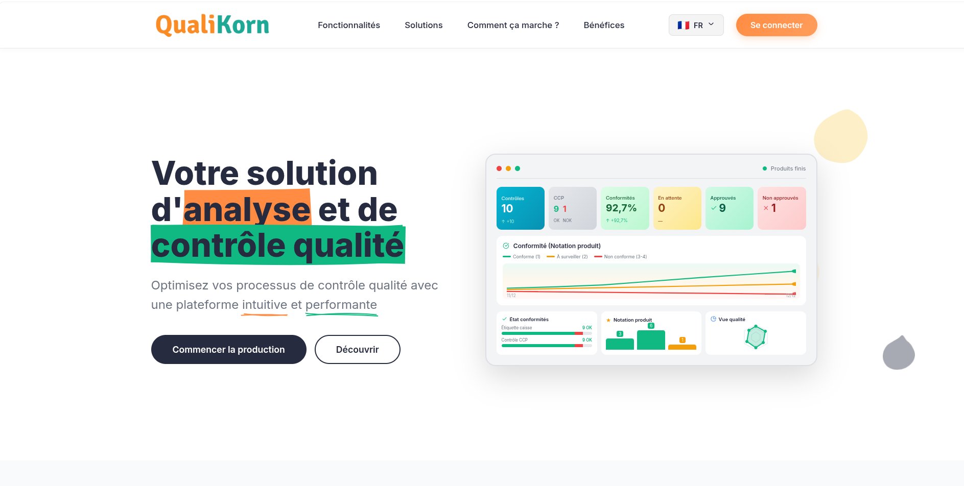 Landing page Qualikorn — solution d'analyse et de contrôle qualité